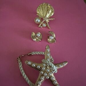Gold and Pearl Sea-Themed Jewelry Set